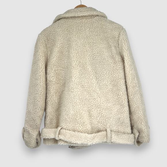 JOA Faux Shearling Teddy Jacket Cream Sherpa Moto Coat Women’s Small - Picture 2 of 4